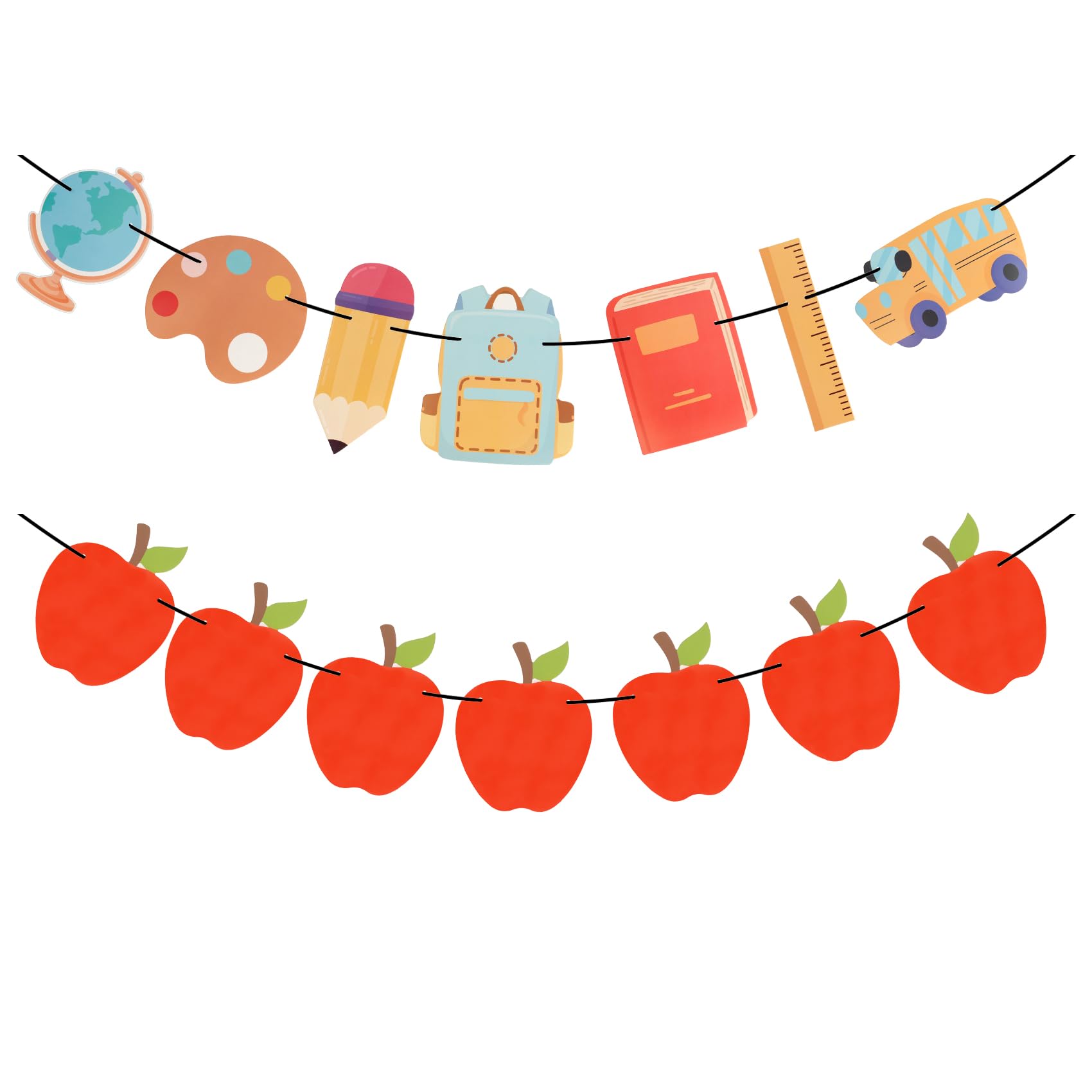 Back to School Banner, First Day of School Banner, Pre-Strung Apple Shaped Banners, Welcome Back to Schools Decorations for Classroom, Teacher Banners