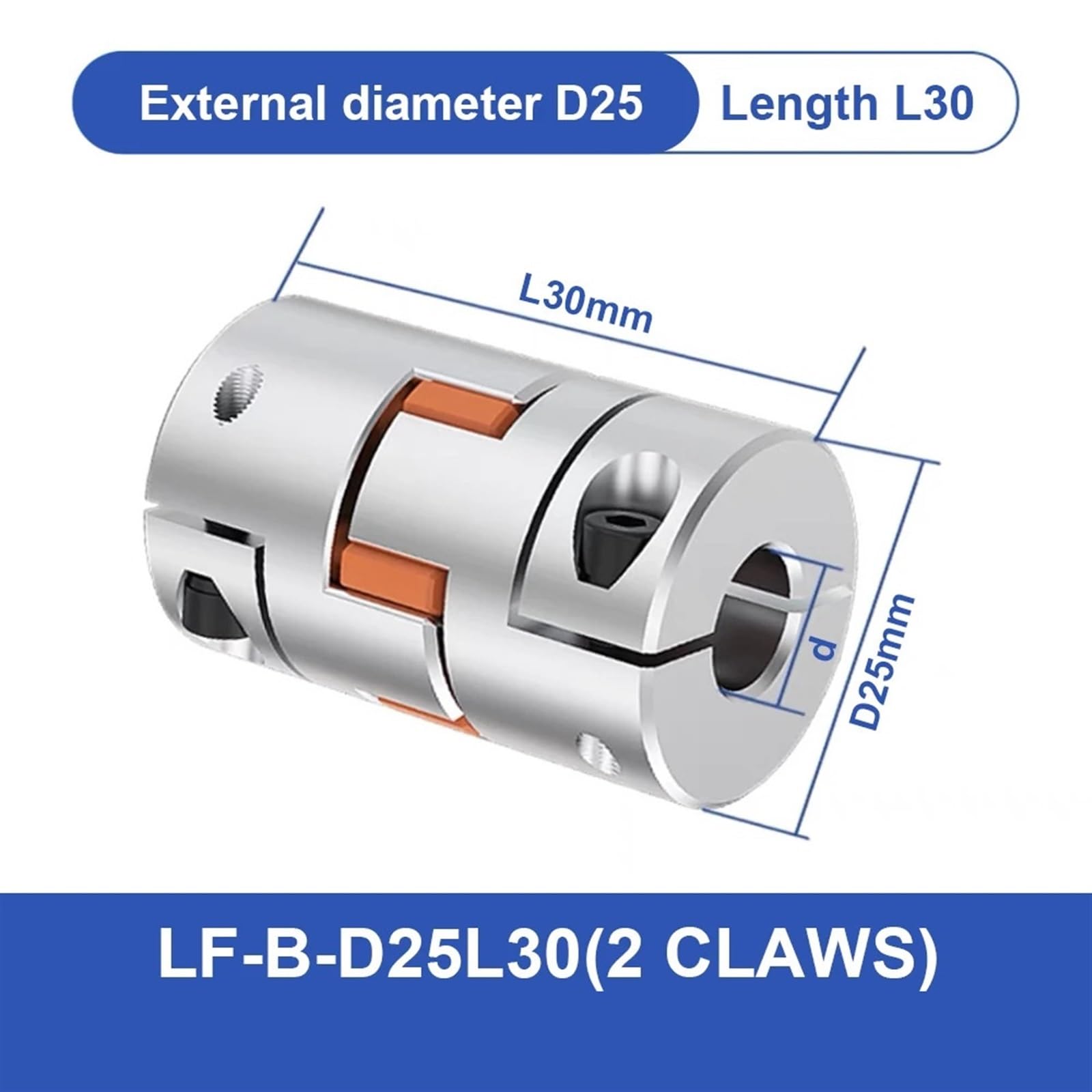accouplement à mâchoires, LF – Coupleur D25L30 À Deux Mâchoires En Aluminium, Connecteur De Moteur Pas Couplage D'arbre Flexible 5-14mm