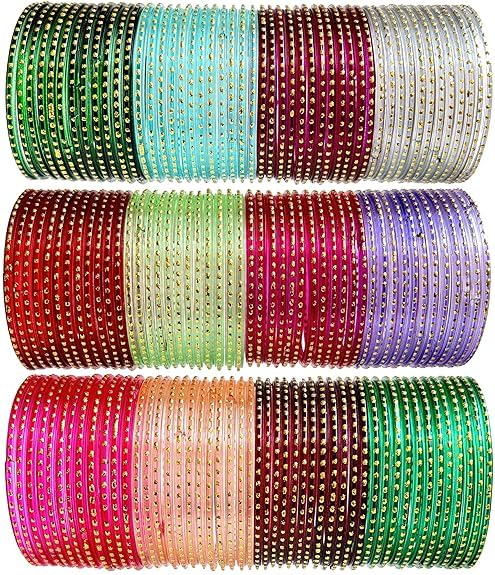 Multicolor glossy finish glass bangle/chudi set of 144 in 12 unique color for women and girls-image-37