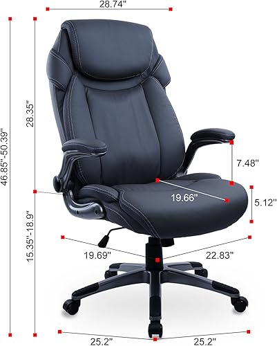 Miniatura 3 de CLATINA Silla ergonómica de oficina con respaldo alto de piel sintética, brazos abatibles, reposacabezas grueso, soporte lumbar, giratorio, silla de