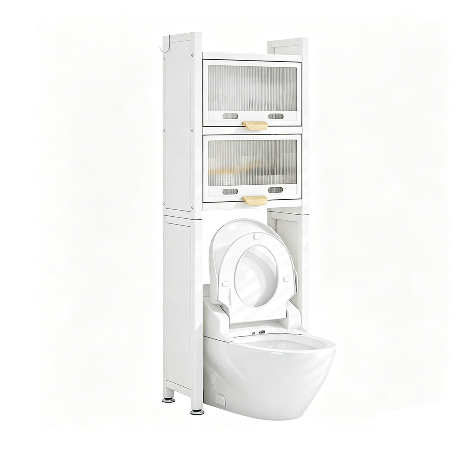 Over the Toilet Storage Rack, 4-Tier Bathroom Organizer with Adjustable Shelves & Basket, Space-Saving Metal Stand for Laundry Room & Restroom(Wht 3-Tier Tol Rack 19.7x9.8x66.9in)
