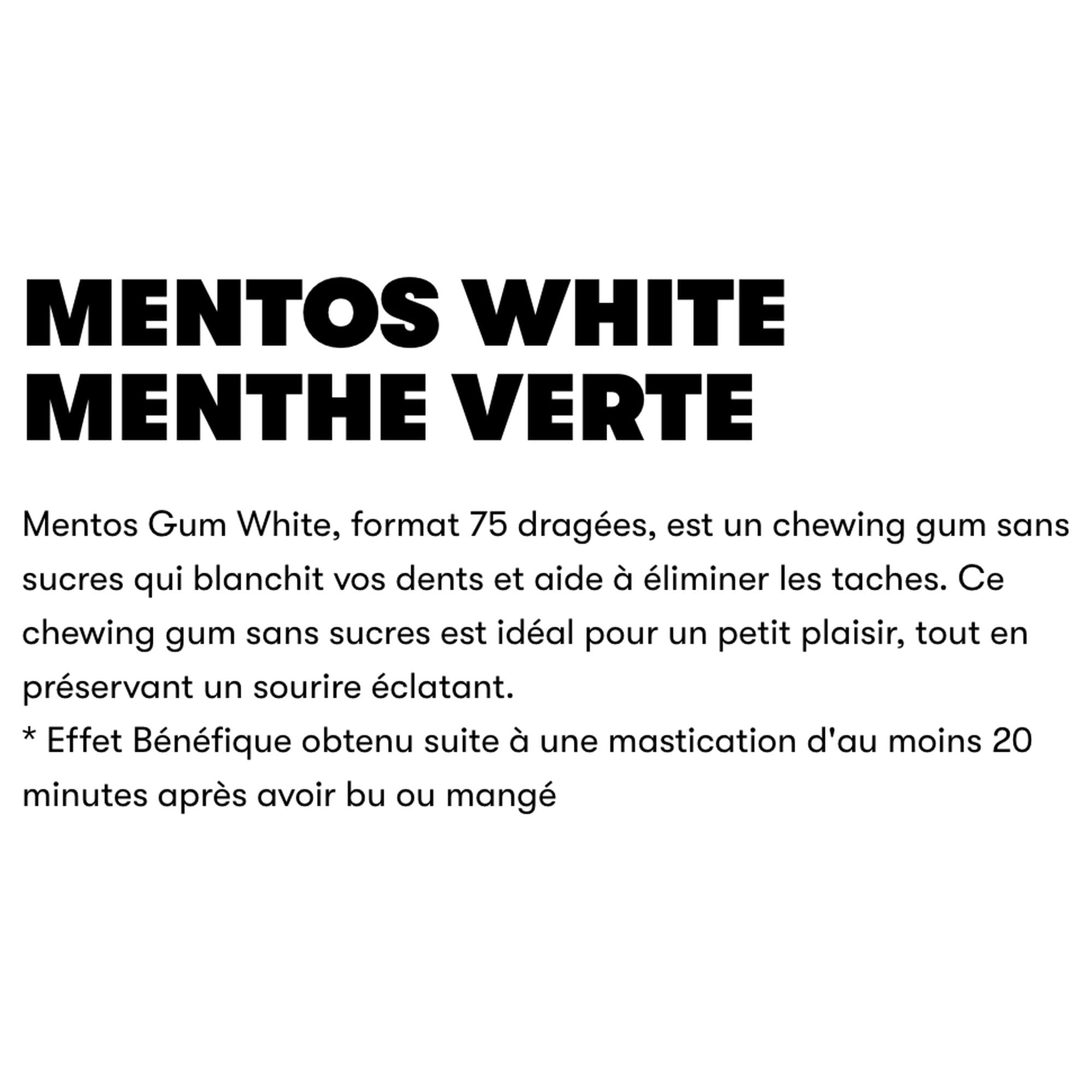 MENTOS - Chewing-Gum Mentos White Menthe Verte - Chewing-Gum Blancheur Sans Sucres - Haleine Fraîche - Sourire Éclatant - Lot de 6 Boîtes de 40 Chewing-Gums