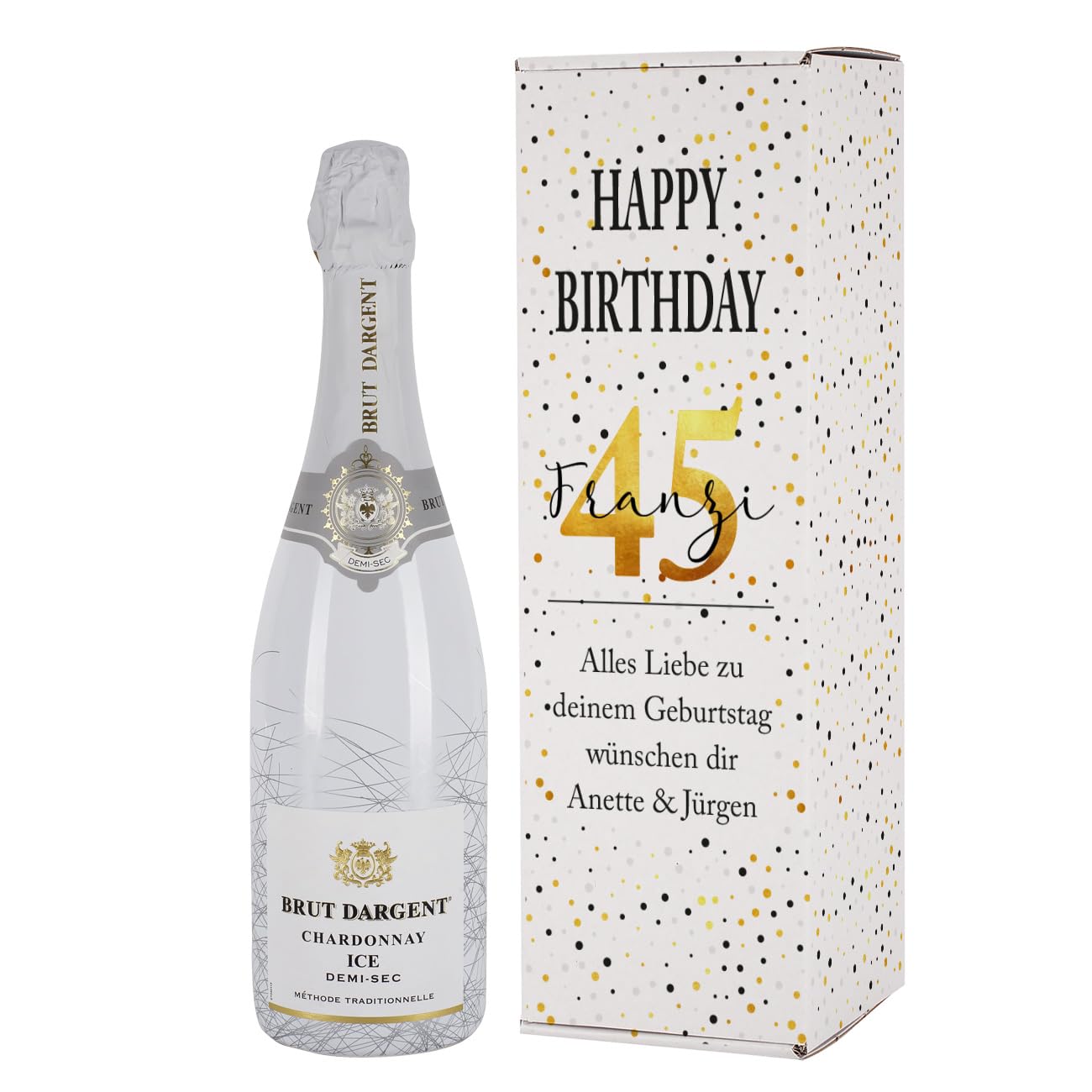 Herz & Heim® Brut Dargent Chardonay Demi Sec 0,75l / Edles Geburtstagsgeschenk