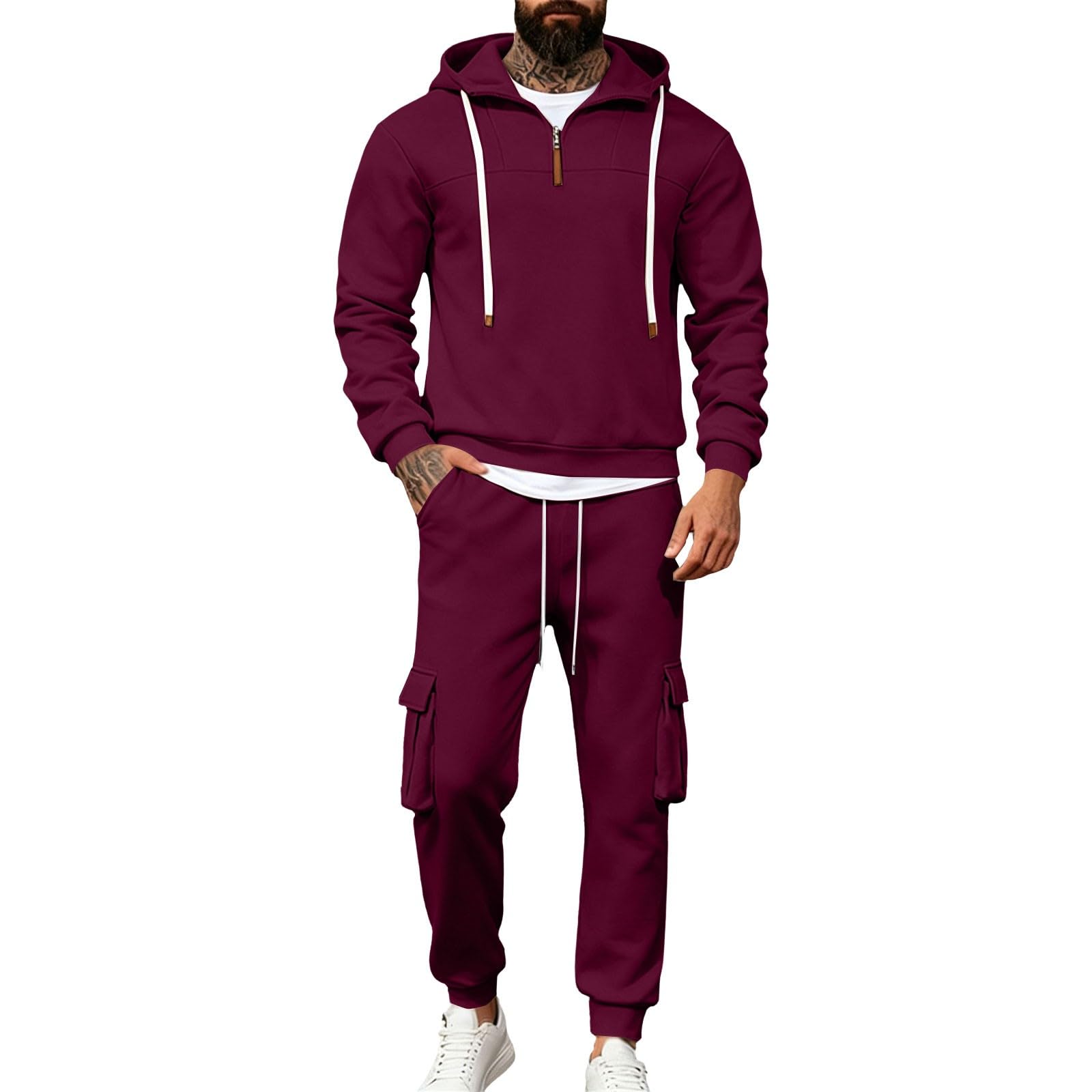 Chándal completo de invierno para hombre, sudadera con capucha y cremallera