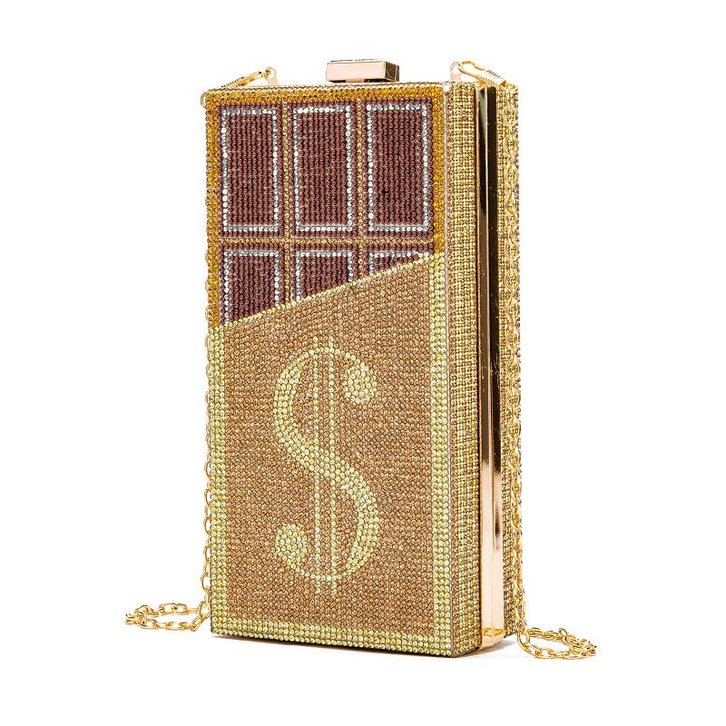 Sac à main en acrylique et diamant doré, l'accessoire rigide de luxe pour femme raffinée