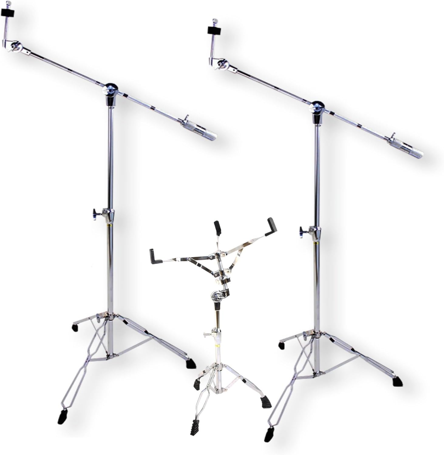GRIFFIN Cymbal & Snare Stand Kit (Percussion TiltPro X Edition) 3 Pack – Boom Arm Mounts with Counterweight, Double Braced Chrome Legs for Crash, Ride & Splash Cymbals