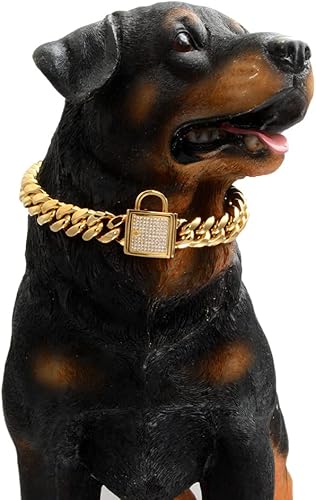 Miniatura 2 de Collar de perro de cadena cubana de oro cadena de eslabones de acero inoxidable sólido collar grueso para mascotas collar de perro con bloqueo de