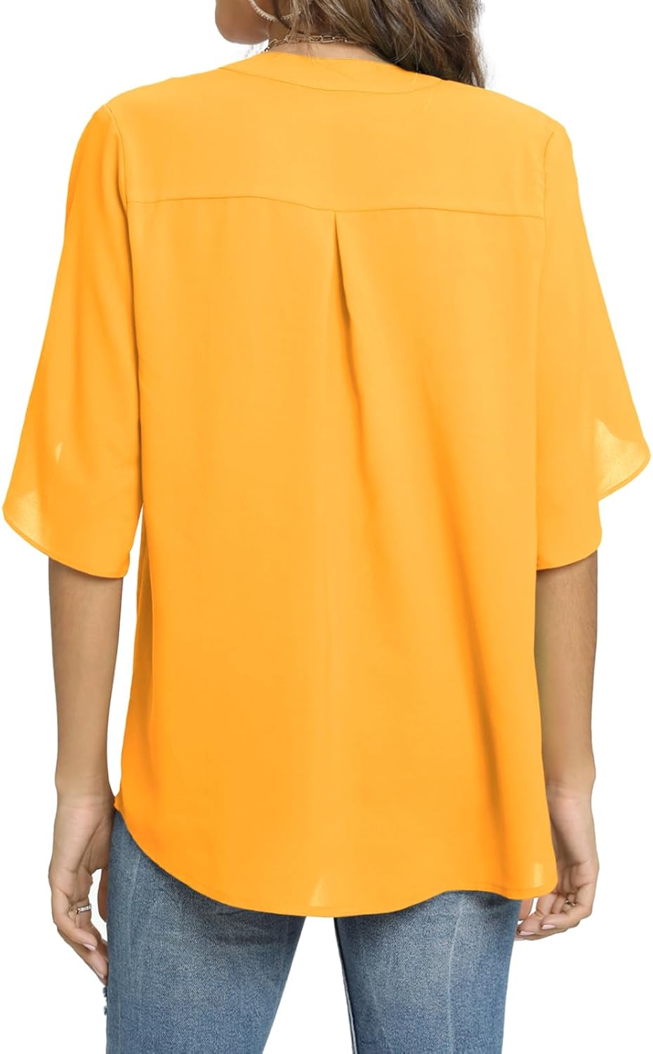 FUNLINGO Women's Summer Tops Short Sleeve Casual Shirts V Neck Chiffon Dressy Blouse Tops - Image 3