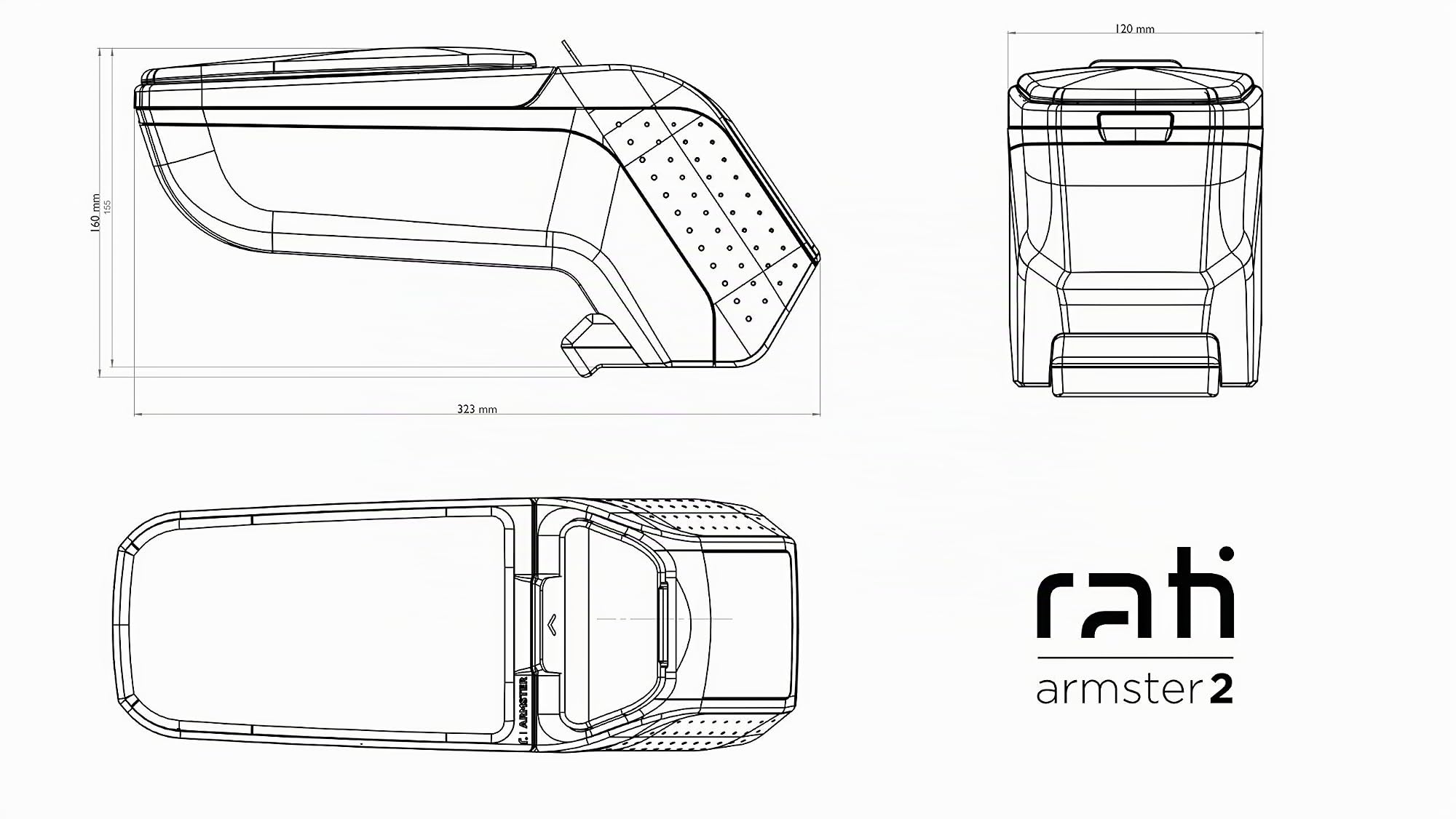 Rati Armster2 bracciolo centrale adatto per FIAT 500e 2020- SOLO PER MODELLI ELETTRICII con vano portaoggetti I che si adatta perfettamente alla console centrale
