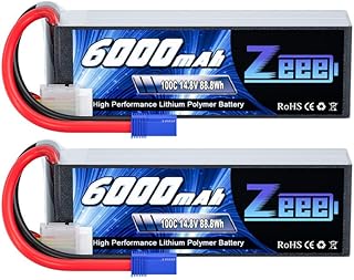 Zeee 4S Lipo Battery 6000mAh 14.8V 100C with EC5 Plug Soft Case for RC Plane Quadcopter Airplane Helicopter RC Car Truck RC Boat (2 Pack)
