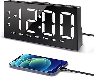 JALL Digital Alarm Clock with Large Display Big Bold Numbers, 0-100% Dimmer, 2 USB Charging Ports, Snooze, DST, Loud Small Table Desk Clock for Bedroom, Living Room, Office, Clock for Heavy Sleepers