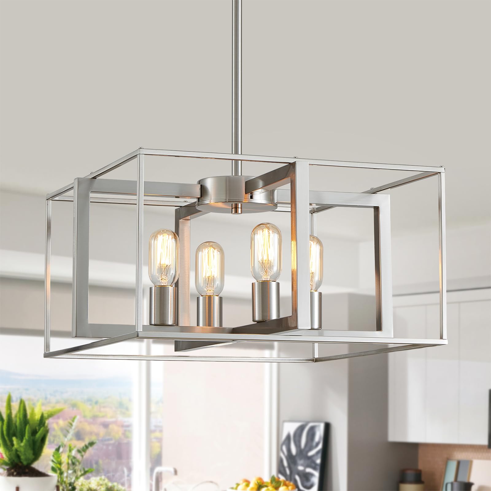 XINGQI Modern Chandelier Square Light Fixtures Brushed Nicke 4