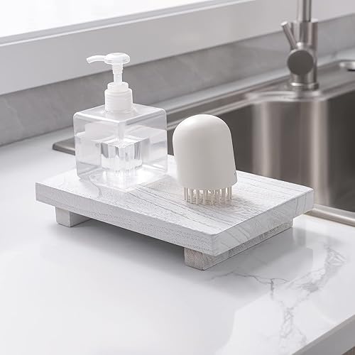 Vista 15 de zoocatia Bandeja de madera pequeña, soporte de pedestal para decoración de baño, decoración de baño, elevador de madera decorativo para cocina