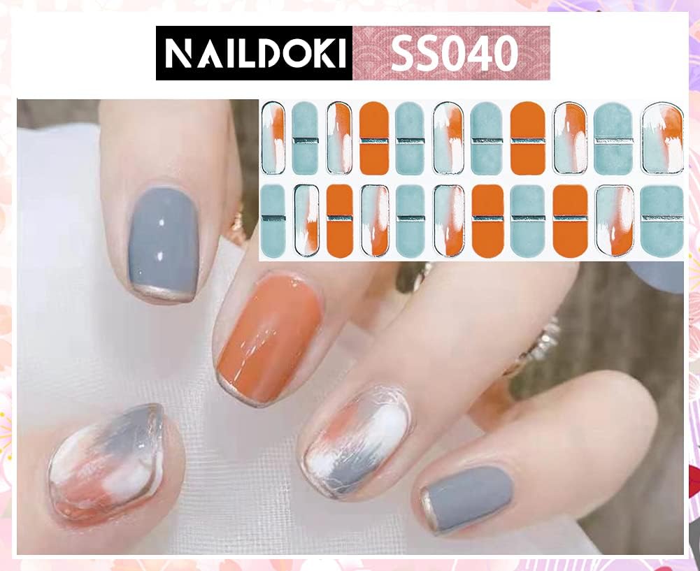 NAILDOKI Nail Stickers 6 Sheets x 22 Pieces Full Wraps Nail Polish Strips, Self-Adhesive Gel Nail Art Decals for Women Girls