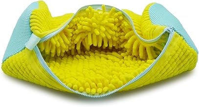 Shoe washing machine bag, laundry shoe bag for washer and dryer, Reusable Zipper Plush Sneakers Washing Machine Bag for Shoes, Gym,Tennis Shoes, Delicate Yellow 1 pc