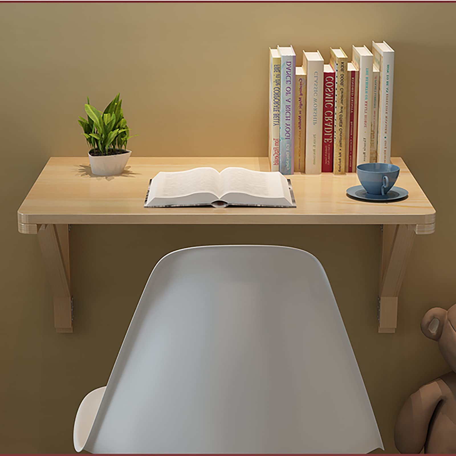 Tavolo Pieghevole A Parete 90x50cm - Scrivania Salvaspazio In Legno Di Pino Per Cucina O Ufficio - Foto 6