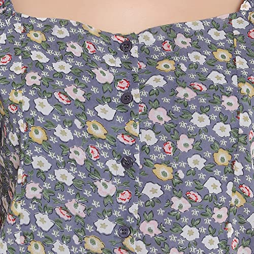 Image of FNOCKS Women Button Closure Short Sleeves Floral Printed Tops /Georgette Fabric