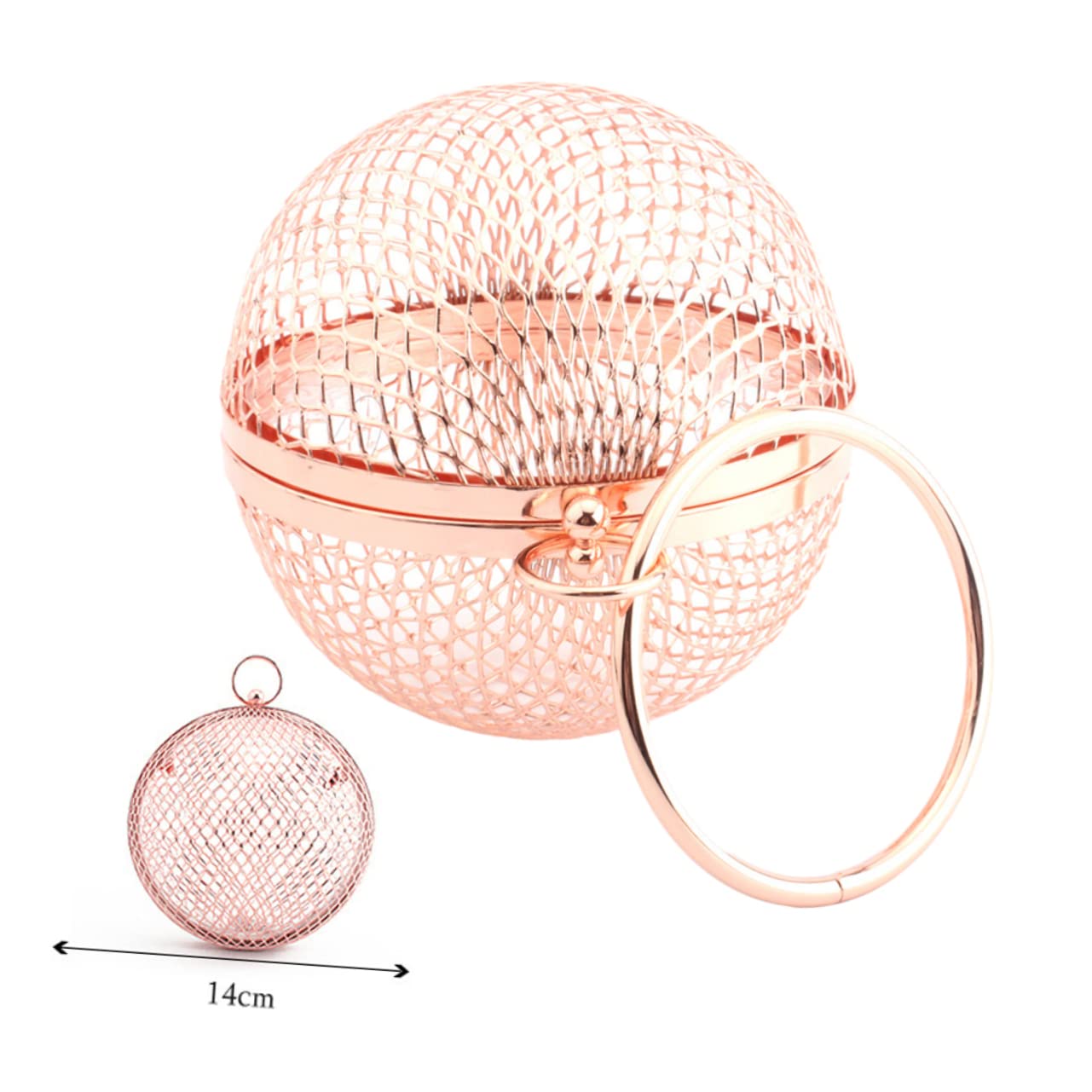 Borsa da Sera Rotonda in Metallo Oro per Donna, Clutch