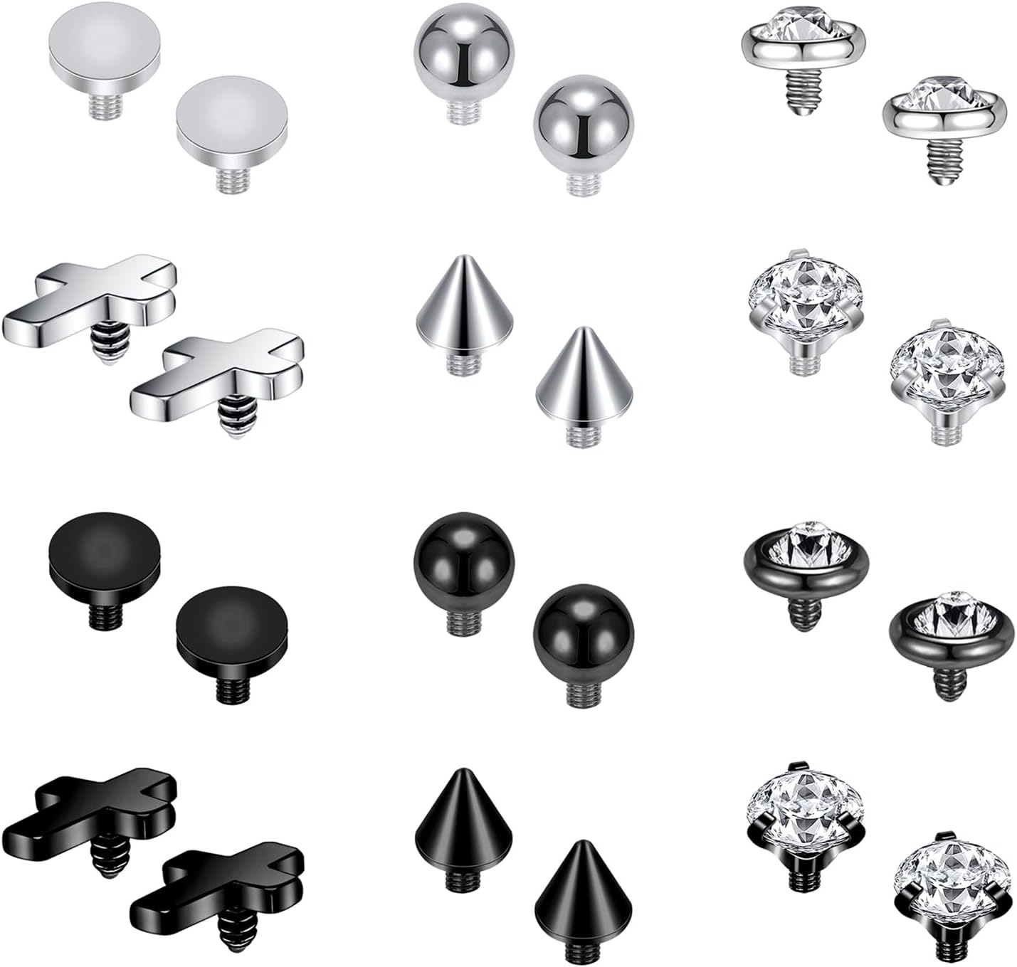 16G Dermal Piercing Jewelry Surgical Steel Diamond Tops for Men Women Surface Piercing Jewelry Tops Black Gold Microdermal Piercing Jewelry