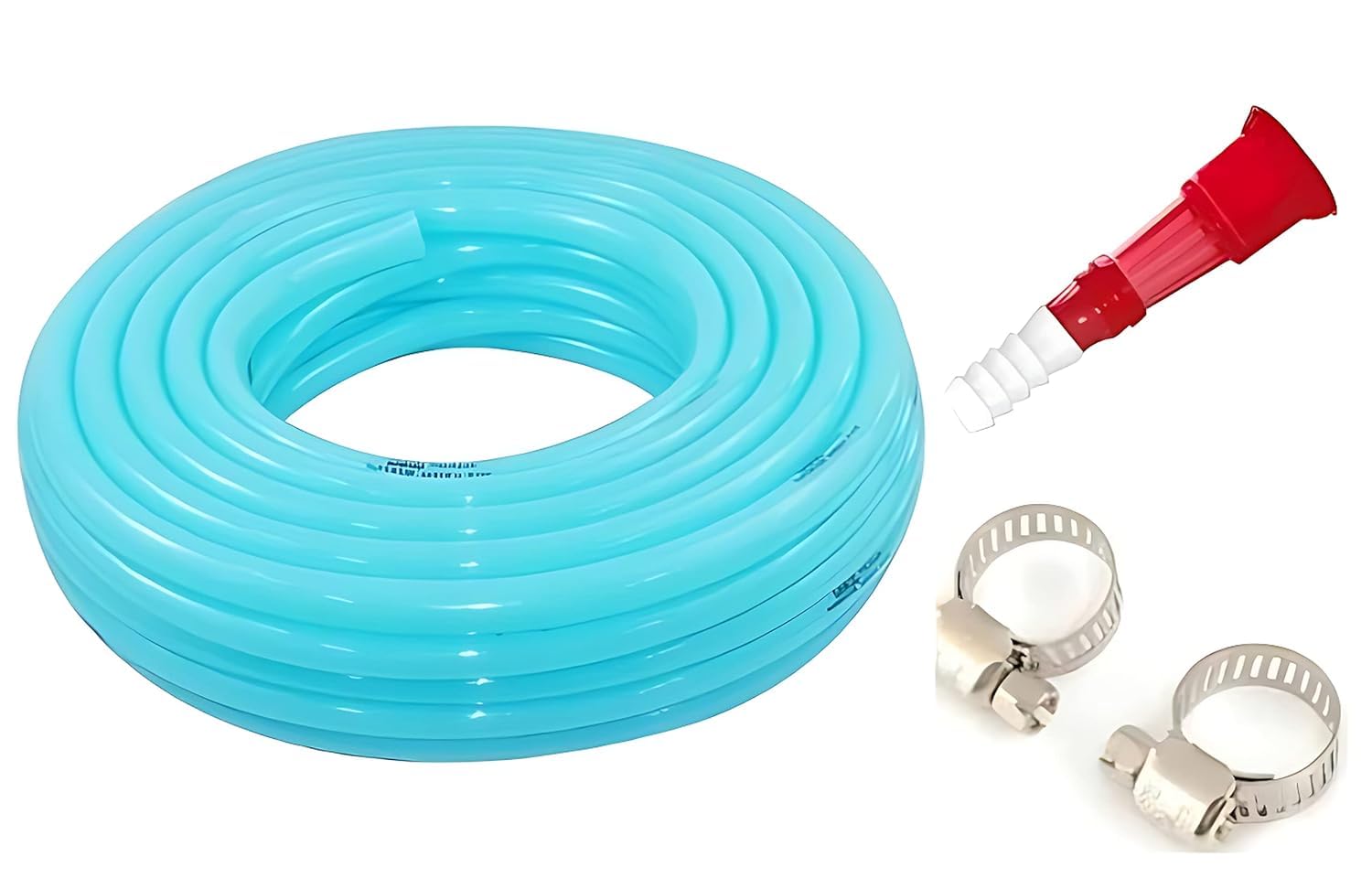 Essoti 15 Meter 0.5 Inch PVC Blue Water Pipe| Lightweight, Durable & Flexible| Hose with Accessories Connector & Clamps| Watering Garden, Cleaning, Outdoor-Indoor Use (15 Meter)