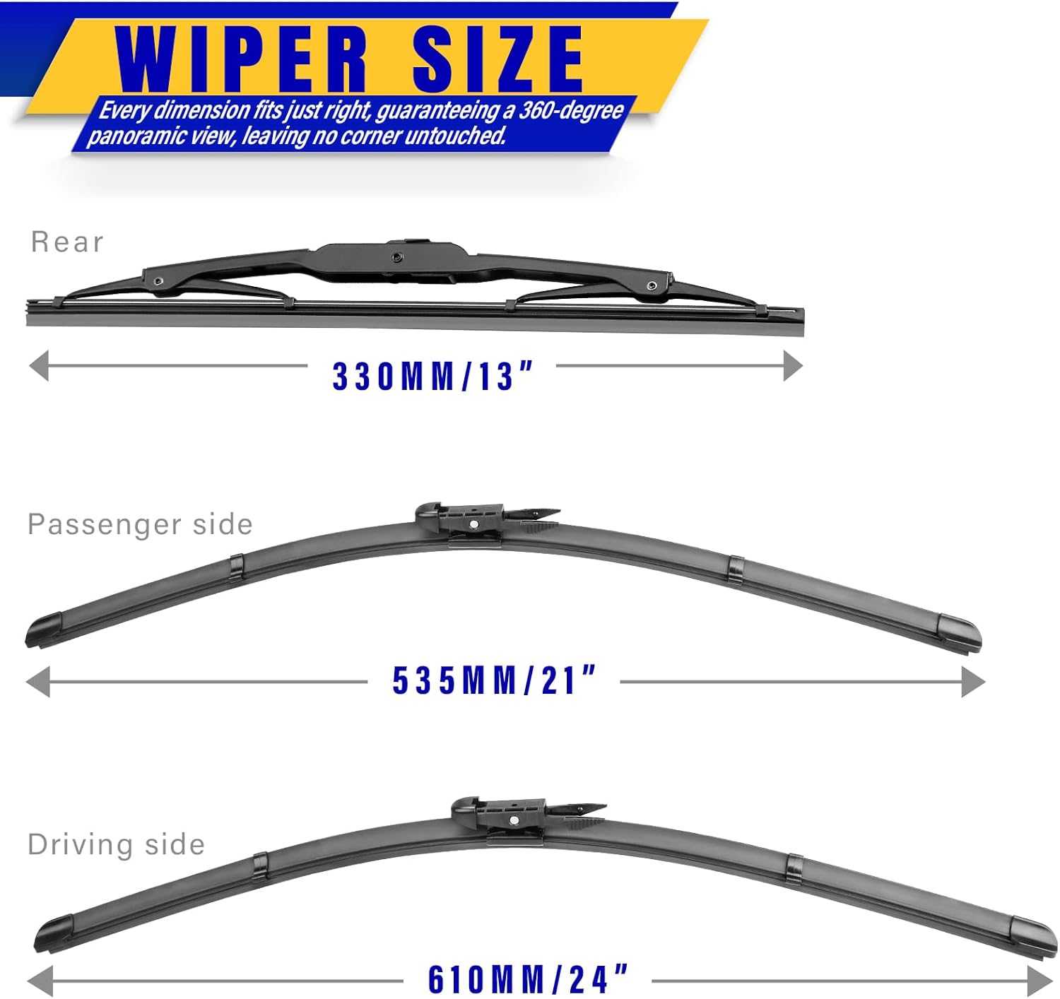3 wipers Replacement for 2012-2017 Chevy Chevrolet Traverse, Windshield Wiper Blades Original Equipment Replacement - 24"/21"/13" (Set of 3) Pinch Tap