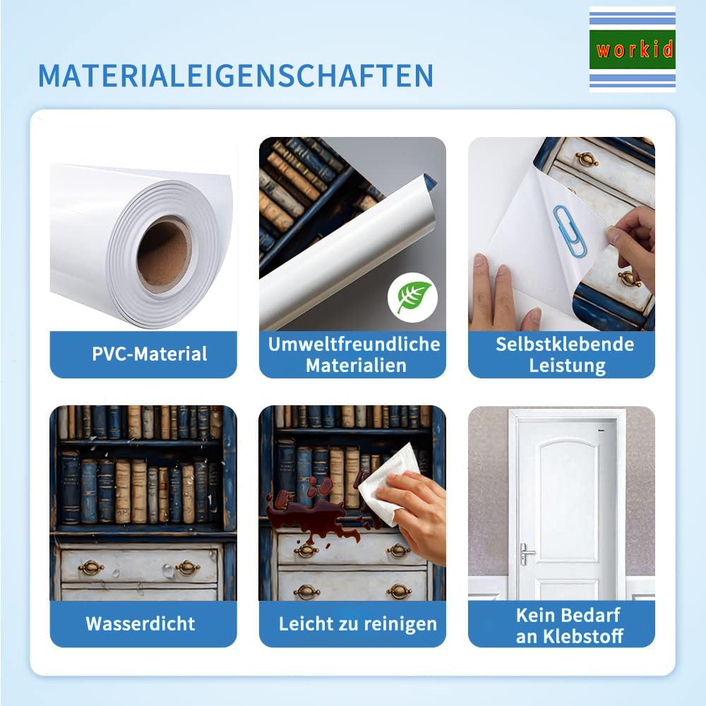 workid Türtapete Selbstklebend Türfolie Selbstklebend Türaufkleber Türposter Türsticker Fototapete 3D Effekt für Schlafzimmer Wohnzimmer Küche Vintage Buchregal Aufkleber 77 * 200cm MT-4