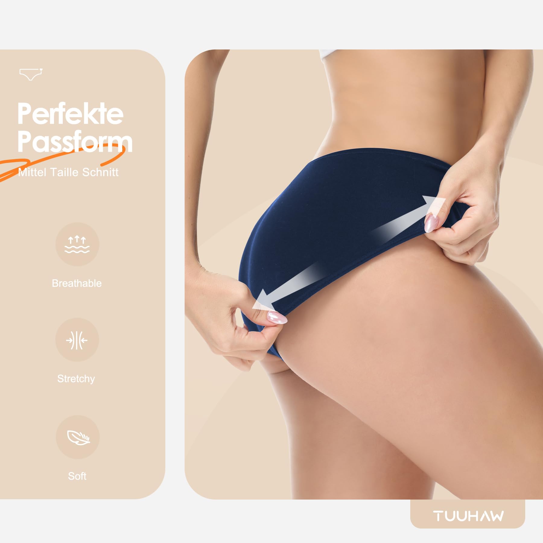 TUUHAW Mutande da Donna Midi Vita in Cotone Elasticizzato Pacco da 6
