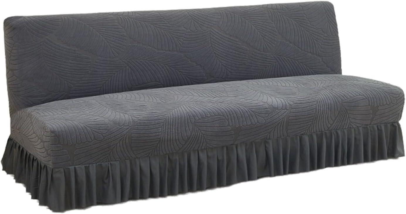 Armless Futon Slipcover with Ruffled Skirt Stretch Machine-Washable Sofa Protector for Living Room, Apartment Pet-Friendly Homes(Beige)