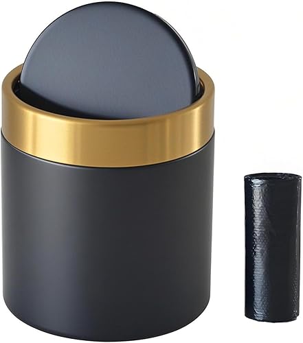 Miniatura 8 de JILLICK Bote de basura pequeño con tapa, mini bote de basura de escritorio, 1.5 litros0.4 galones, pequeño bote de basura de metal para baño,