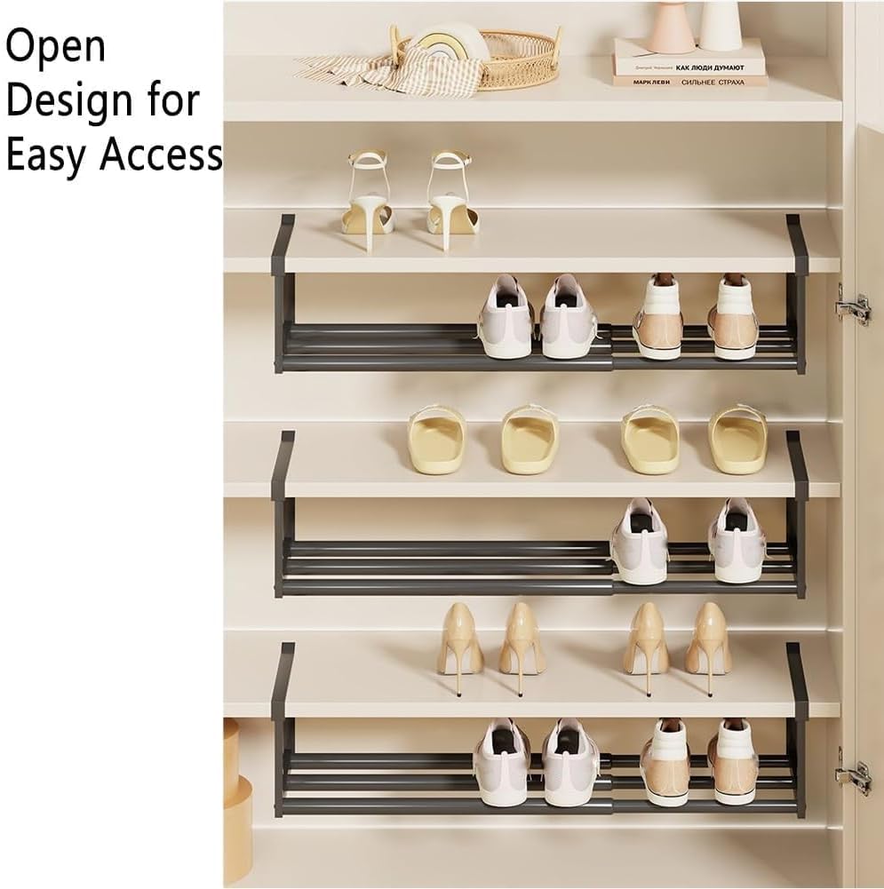 Zapatero extensible ajustable – Estante multifuncional que ahorra espacio para zapatos – Organizador negro versátil perfecto para espacios pequeños