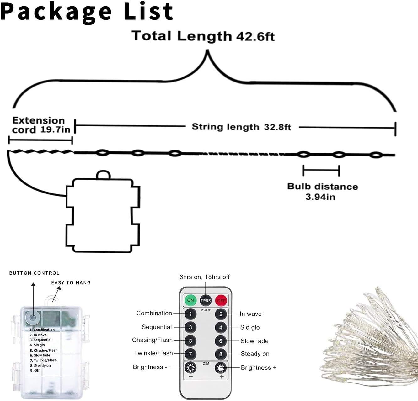 Baimo 2 Pack 100 LED 8 Modes Battery Operated String Lights, 33ft Remote Control Timer Waterproof Silver Copper Wire Fairy Lights for Christmas, Garden, Patio, Indoor Outdoor