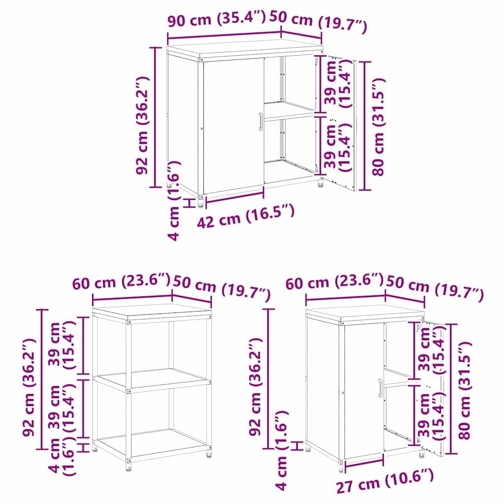 vidaXL Ensemble de Rangement Cuisine HATTEM 3 pc Blanc