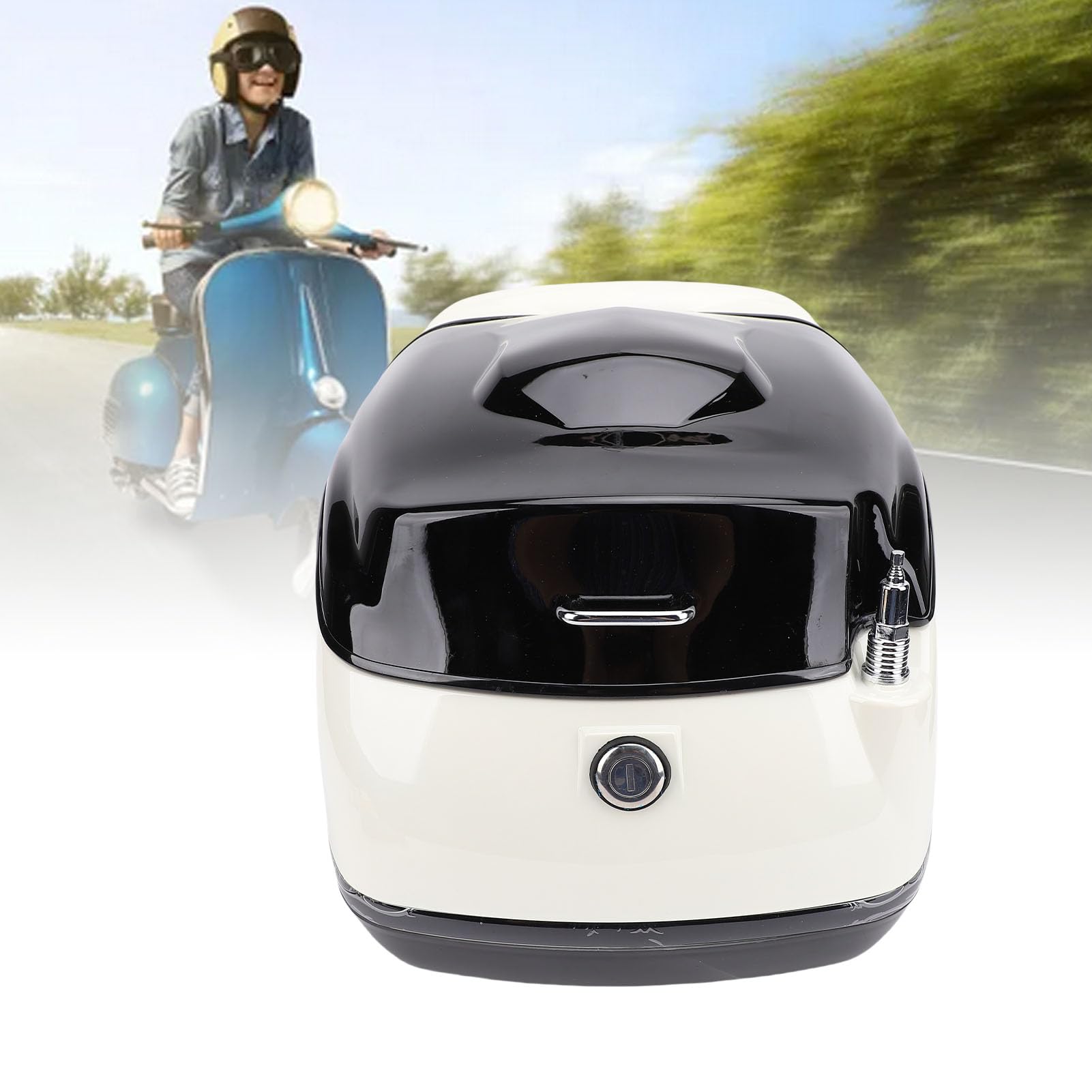 Valise Arrière Moto 38L Retro Top Case (Blanc + Noir)