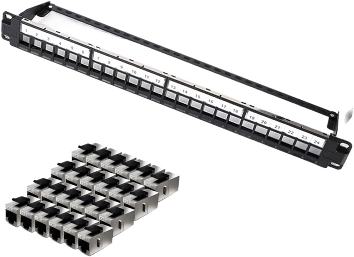 24-port shielded blank patch panel rack or wall mounted cable management network 19-inch/1U STP(With Cat6 Coupler)