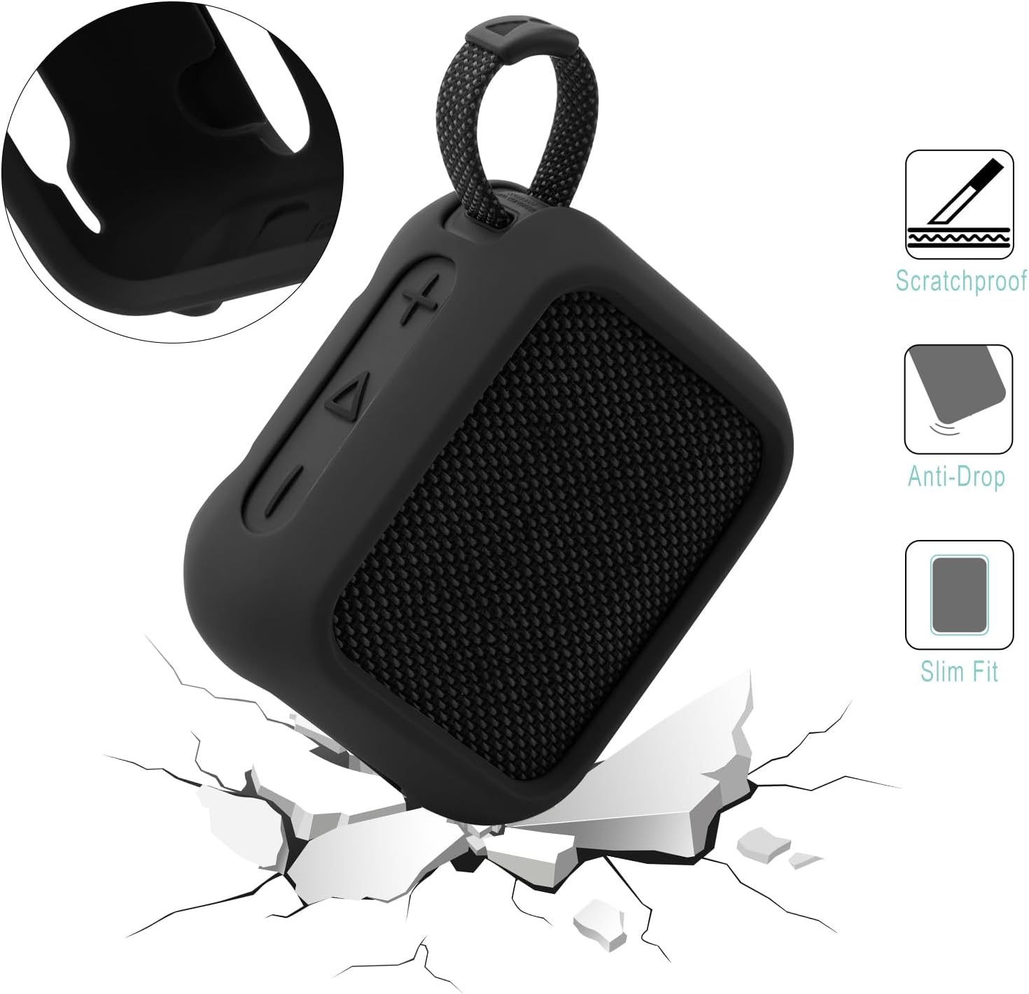 TXEsign Silicone Case for JBL Go 4, Go 4 Protective Cover, Travel Carrying Pouch w Anti-Dust Charging Cover Speaker Mount Strap (Black) - Image 2