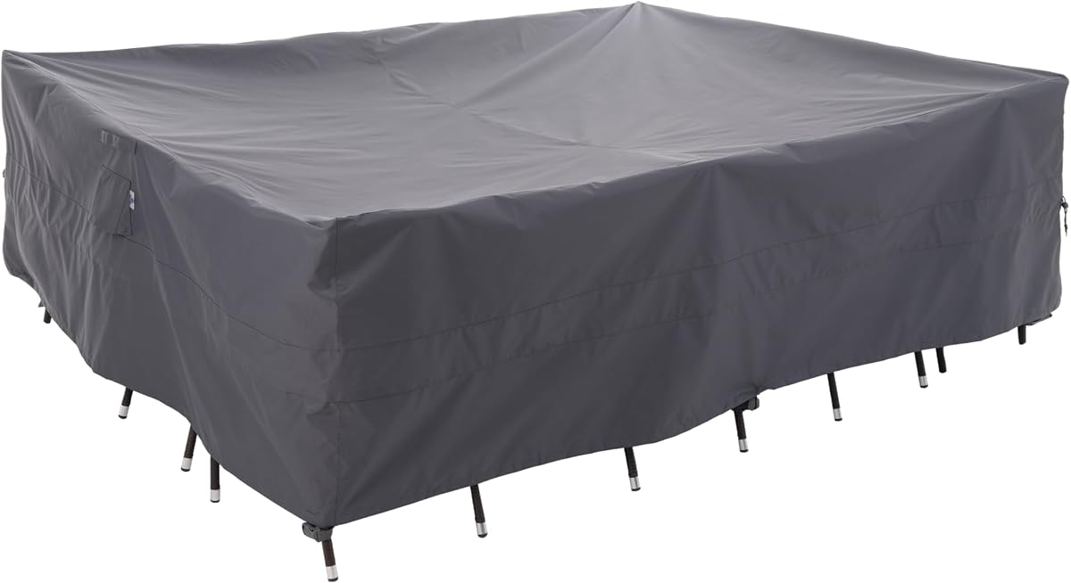WJ-X3 Extra Large Waterproof Patio Furniture Set Cover, 180x96x36, Grey | Heavy duty Anti-UV, Anti-fading Cover Protects Outdoor Table and Lawn Sectional Sets from Rain, High Wind, Dust, and Dirt