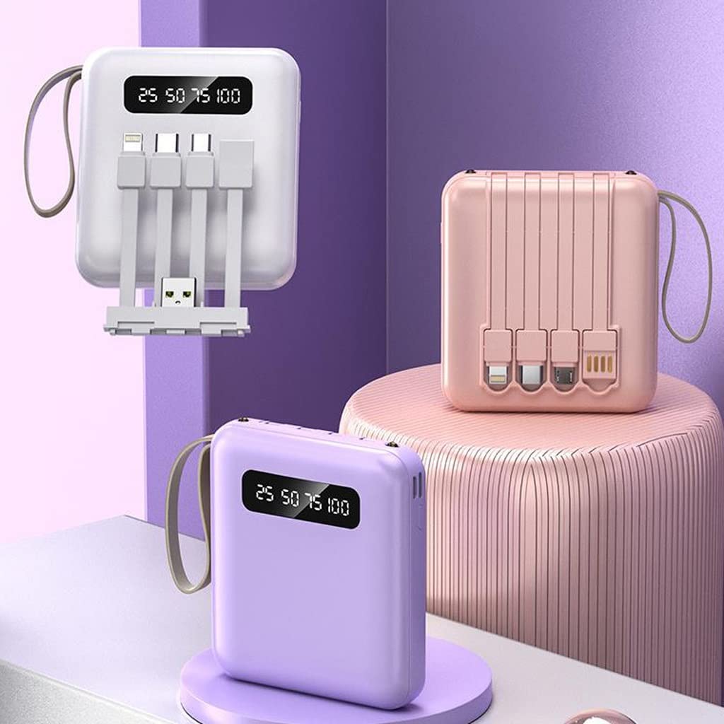 Mini 20000 MAh Duża pojemność jest dostarczana z czteroprzewodowym ładowaniem Skarbiec Przenośny power bank z szybkim ładowaniem (Color : Pink, Size : 20000mAh)
