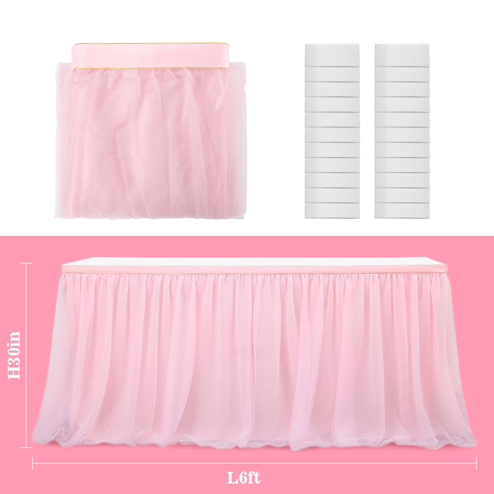 6FT Pink Tulle Table Skirt For Rectangle Or Round Tables Pink Tutu Table Skirt Lights Baby Shower Ruffle Tulle Tableskirt Princess Girl Birthday Party Cake - View #13