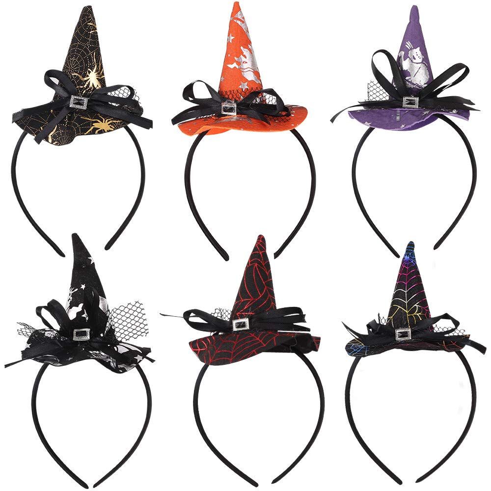 Falafoty Halloween Witch Hat Headbands 6PCS Halloween Hair Hoop Band Headdress Cosplay Headwear Party Accessories, Halloween Fancy Dress Hair Band for Kids Adults Costume Dress Up Headband