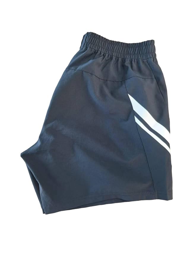 Huuwi Sports Walking Shorts Mens Athletic Shorts Navy Blue with White Stripes Elastic Waistband