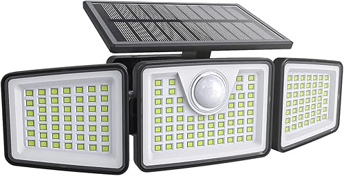 Miniatura 11 de 2500 lm Luces solares para exteriores con sensor de movimiento, luces de calle de 3 cabezales con ángulo amplio de 270°, iluminación de seguridad