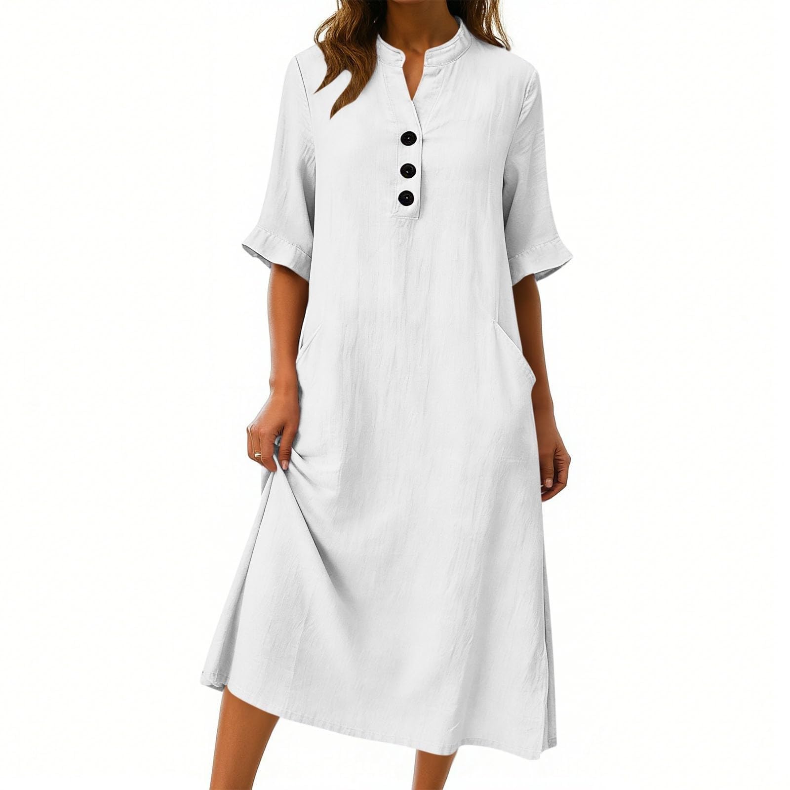 Casual Lino Tee Shirt Abiti per le Donne Estate 2026 Vacanza Solido Abiti Da Sole Manica Corta Spiaggia Primavera Tshirt Dress Wedding Guest Sere Party Sundresses Insegnante