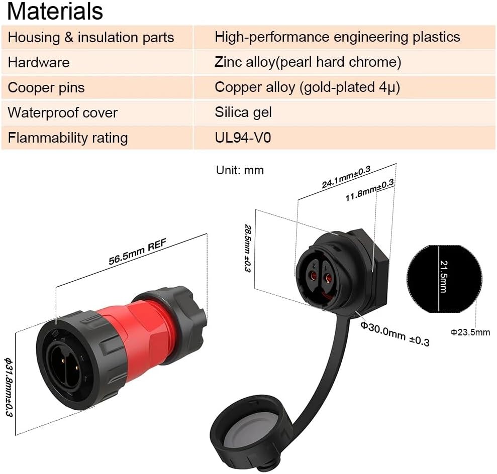YM20 M20 Aviation 2 3 4pin IP67 Waterproof Plastic Male Plug Female Socket Power Connector for Drone Maritime Mining Industry(3 4pin Set)