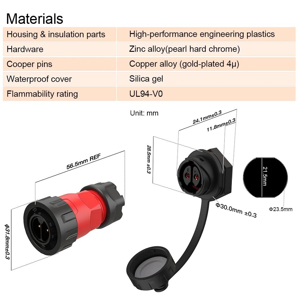 YM20 M20 Aviation 2 3 4pin IP67 Waterproof Plastic Male Plug Female Socket Power Connector for Drone Maritime Mining Industry(3 4pin Set)