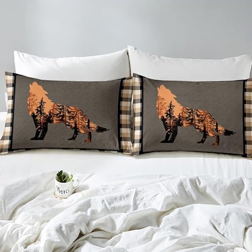 Wolf Sheet Set For Girls Boys Kids Cute Wolf Wild Animals Sheets With Deep Pocket Fitted Sheet Room Rustic Cabin Country Bed Sheets Set Nature Wildlife Bear Brown Bedding Set Room Decor Queen Size #TOP4