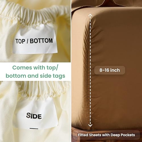 Miniatura 4 de Weddingly Juego de sábanas de 100% algodón egipcio Giza certificado CEA, juego de 4 piezas, sello dorado acreditado, bolsillo profundo, fibra