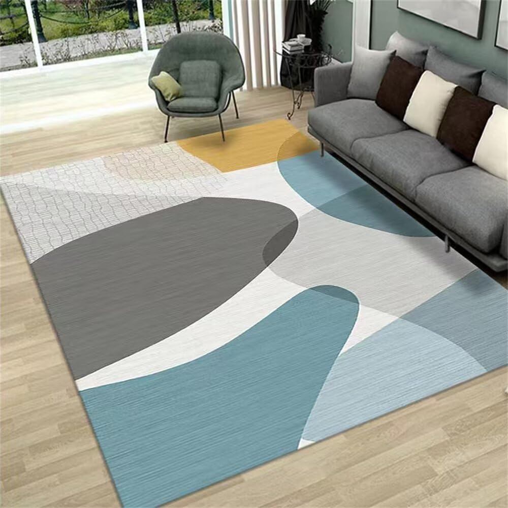 Tapis de chambre gris 100x150cm lavable à poils courts pour descente de lit moderne