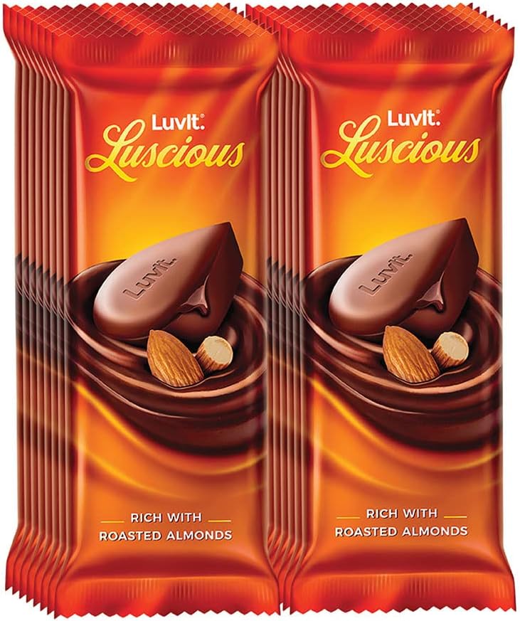 LuvIt. Luscious Roasted Almonds Chocolate Bars | Multipack | Deliciously Smooth | Pack of 15-52gm Each