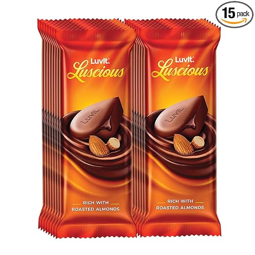 LuvIt. Luscious Roasted Almonds Chocolate Bars | Multipack | Deliciously Smooth | Pack of 15-46gm Each
