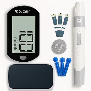 Dr. Odin AC307 Blood Glucose Monitoring System GDH-FAD Sugar Testing Machine with 10 Strips, 10 Lancets and Lancing Device Portable Glucometer Kit for Self and Professional Use (Black)